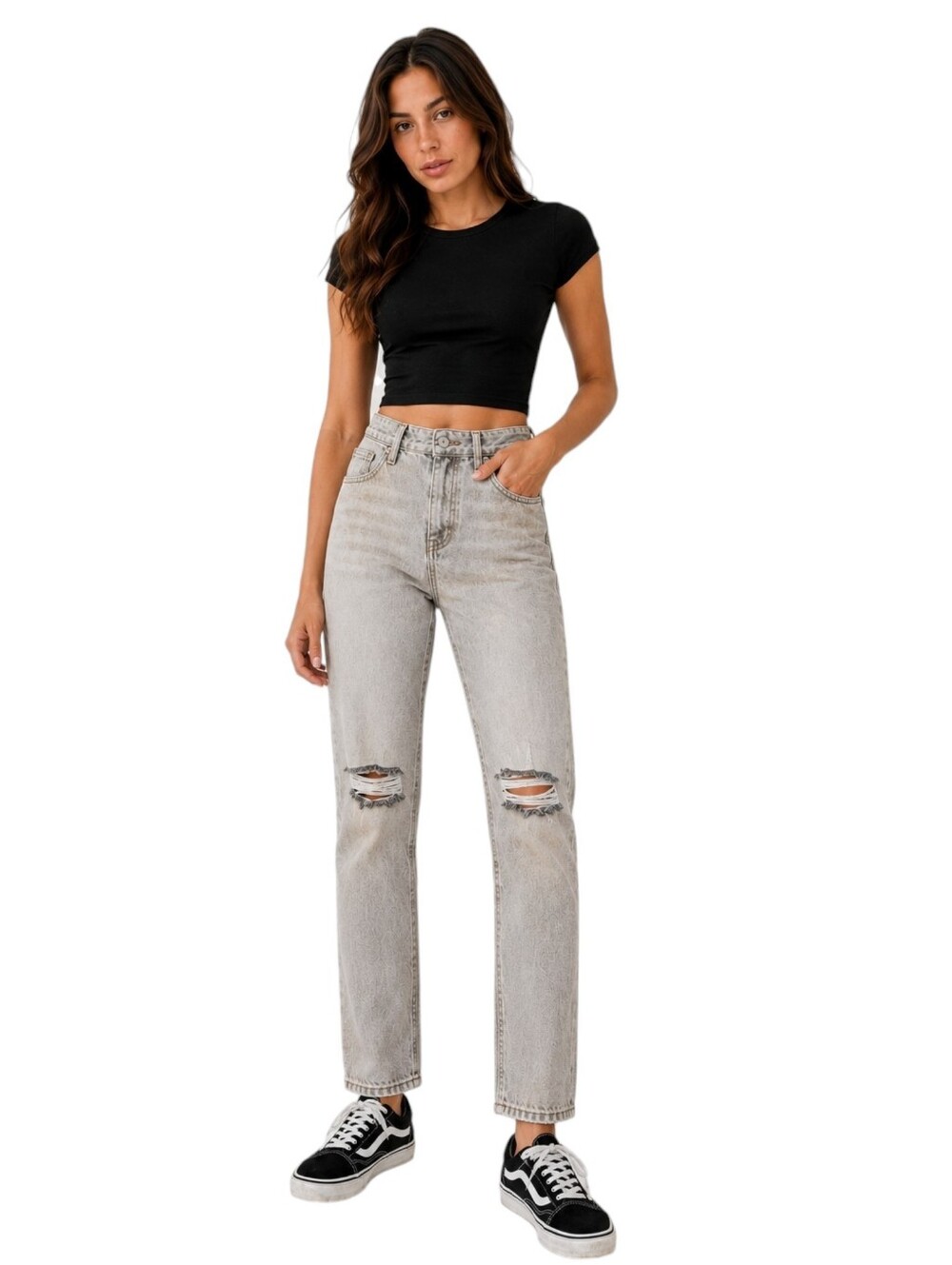 BP Mom Jeans High Rise Straight Leg Distressed Gray Wash NWT Size 31 Tall Jeans